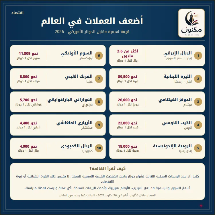 اضعف العملات في العالم